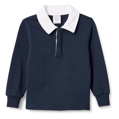 Amazon Essentials Boys' Long Sleeve Rugby Polo Shirt, Navy, Large