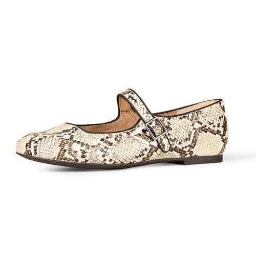 Amazon Essentials Women's Velvet Mary Jane Ballet Flat with Buckle Strap, Snake Faux Leather, 13