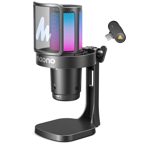 MAONO DGM20W Wireless Microphone for PC, Condenser USB Mic for Gaming Streaming with Noise Cancellation & Quick Mute,Gain Control,RGB,Software, Computer Desktop Mic for PS5 Twitch Discord, Black
