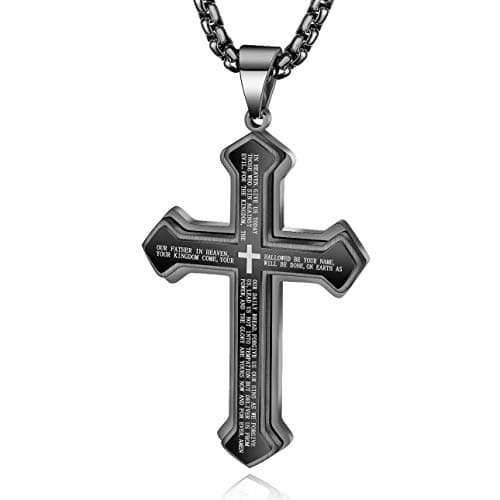 OLEVS Black Men's Cross Pendant Necklace Large Stainless Steel Cross Pendant Necklace for Men Best Friend Necklace