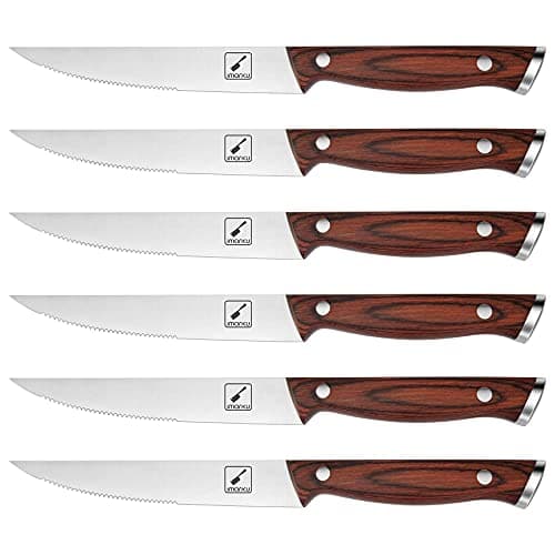 imarku Steak Knives Set of 6, Japanese HC Steel Premium Serrated Steak Knife Set with Ergonomic Handle and Gift Box, Home Essential, Gifts for Women,Men