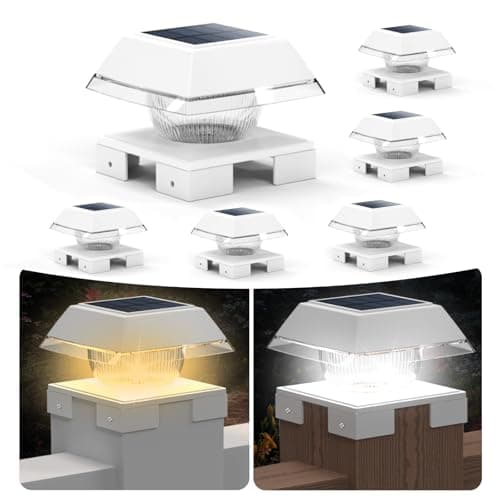Solar Post Cap Lights Outdoor, Adjustable Base Fits 3.5 to 5.5 Inch Wooden Vinyl Posts, 120LM Dual Color Fence Post Solar Lights, IP65 Waterproof Deck Post Cap Lighting for Patio Porch Backyard Garden