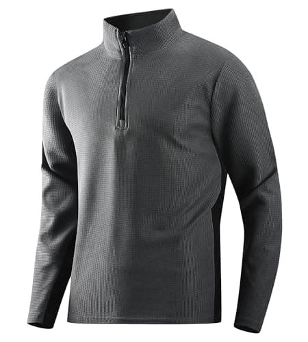 Alex Vando Mens Long Sleeve Color Block Mock Neck Zipper Golf Shirts,Dark GreyXXL