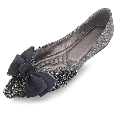 DUWEIDU Blue Flats Shoes Women Rhinestone Wedding Flats Comfort Pointed Toe Ballet Flats Dress Flats for Women Size 6