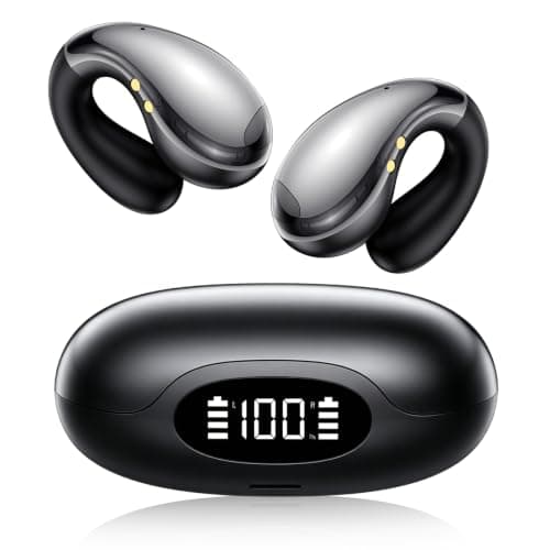 EEXXYZ Open Ear Clip on Earbuds Wireless Bluetooth with Real-Time AI Translator, 50H Playtime Bone Conduction Headphones for Travel, Meetings, Running (Black)