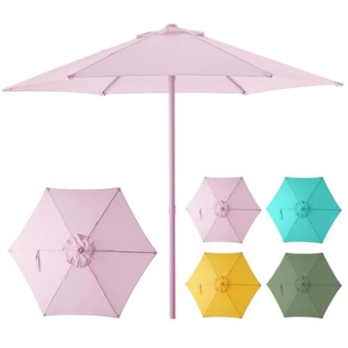 HOMSHADE 7.5ft Outdoor 1S Push-Up Patio Umbrella - Market Table Pool Deck Umbrella UPF50+ UV Protection with 6 Sturdy Ribs for Balcony, Garden, Lawn, Backyard (Light Pink)