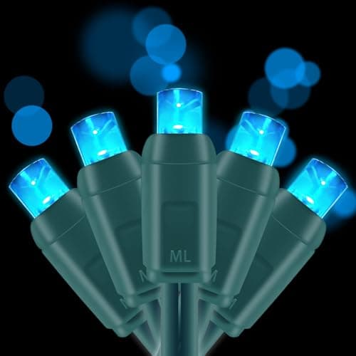 yongzhenlite UL Listed 50 Count 5MM Wide Angle Led Christmas Lights Set,Outdoor Mini Led String Light for Garden Patio Halloween Christmas Tree Lighting Decorations,17 Feet Green Wire (Blue Color)