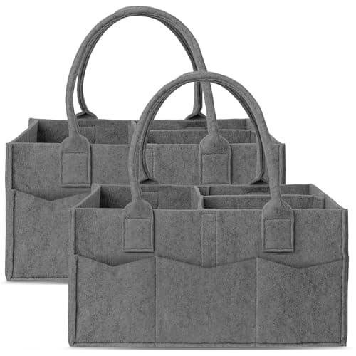 Cute Castle 2 Pack Diaper Caddy Organizer - Portable Baby Caddy Organizer with Handle, Nursery Storage Bin and Car Organizer for Girls, Boys - Baby Gift Basket - Dark Grey