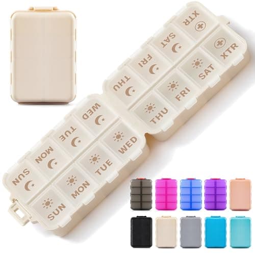 Compact & Foldable Weekly Pill Organizer 2 Time a Day, 7-Day AM PM Pill Box