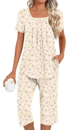 LONGYUAN Women's Pj Set Two-piece Short Sleeve Sleepwear Shirt with Short Pajama Pant Medium