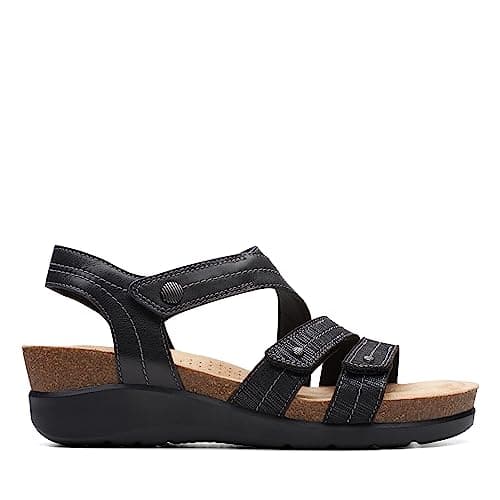 Clarks Collection Women's Calenne Clara Wedge Sandal, Black Combi, 9.5 Wide US