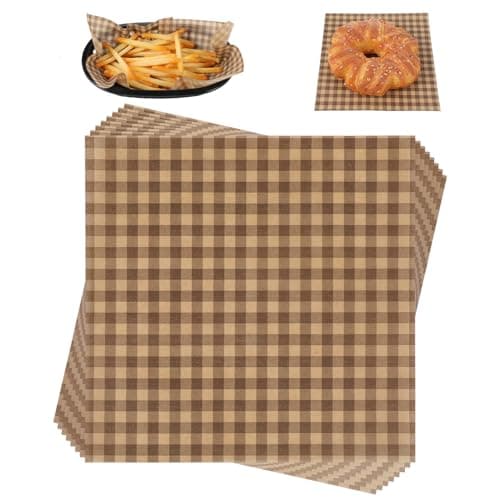 Hadnves 100 Pcs Food Wax Paper Sheets Deli Paper Sheets Sandiwch Picnic Wrapping Greaseproof Food Basket Liners For Party Festival Fair Burgers Outdoors, Classic Checkered Printing (7.1×7.1 in)