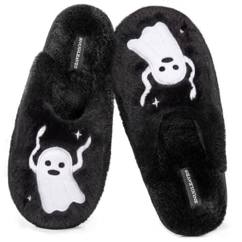 Snug Leaves Women's Scuff Slippers Fuzzy House Shoes Ghost Mist,7-8 US