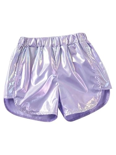 ACSUSS Shiny Metallic Shorts for Toddler Girls Rave Festival Party Sparkle Hot Pants Summer Shorts Purple 18-24 Months