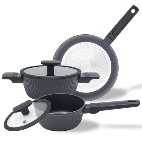 Jovire Nonstick Cookware Set Non Toxic, 3-Piece Pots and Pans Set, PFOA/PTFE Free, Induction Ready & Dishwasher Safe, Ceramic Coating for Easy Release