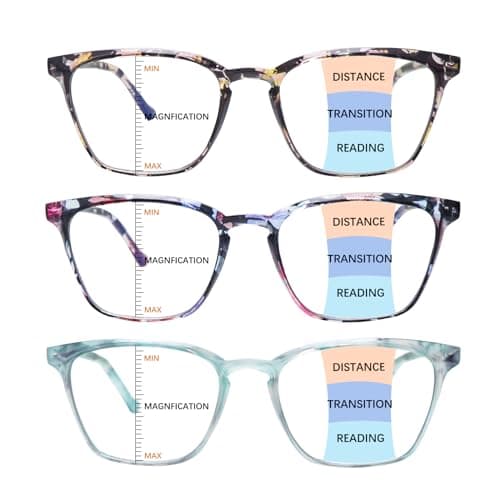 MAEOWN 3 Pack Progressive Multifocal Reading Glasses Blue Light Blocking Spring Hinge Fashion Print Eyeglasses for women (Mixed Color, 1.00, x)