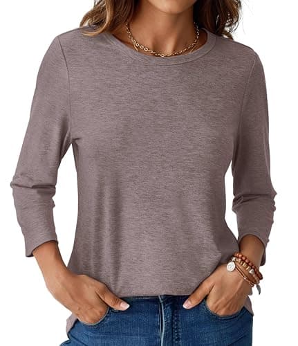 GKBK Womens Tops 3/4 Sleeve Shirts Round Neck Casual Blouses Basic Loose Fit Pullover Tshirts Gray Purple L