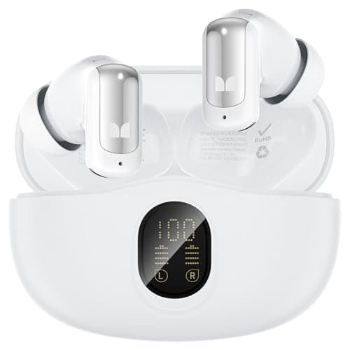 Monster N-Lite 217 Wireless Earbuds, Immersive Stereo Sound, Bluetooth 6.0 in-Ear Headphones, Built-in Smart Noise Cancelling Mic for Clear Calls, Comfortable Fit, 32H Playtime, IPX5 Waterproof, White