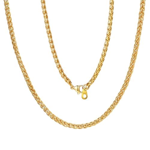 ChainsPro Stainless Steel Wheat Chain Necklace for Men,Waterproof Necklace