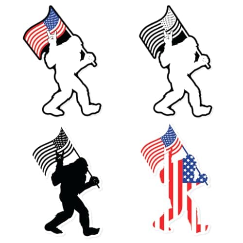 American Rock On Patriotic Vinyl Stickers Pack for Cars Trucks Laptop Helmet Wall SUV Motorcycle Window Decor 4Pcs Funny Sasquatch USA Design Bedroom