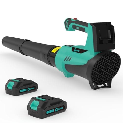 Garvee Leaf Blower Cordless - 550 CFM / 21V Powerful 2 * 2.0Ah Batteries and Charger, 6 Speed Modes, Lightweight Leaf Blowers for Lawn Care, Patio, Dust, Blowing Leaves 40 Mins Long Runtime