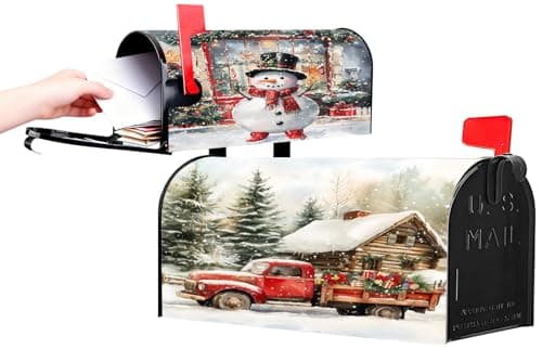 GICDSU Snowman & Red Truck Mailbox Covers Magnetic Standard Size 21x18 inch,Snow Scene Mail Box Wrapsfor Winter, Post Letter Box Cover for Holiday Garden Yard Decor