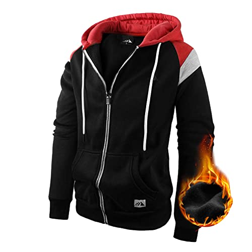 COOKFIP Men's Zip Up Color Block Hoodie Fleece Gym Workout zippered Sweatshirt Fashion Long Sleeve Hooded WIth Pocket (10# black, XL)