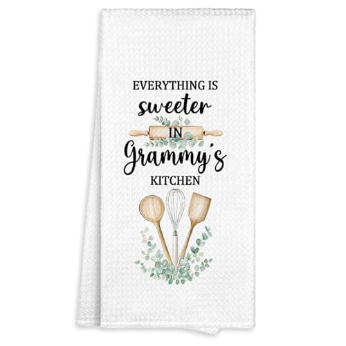 Fewgb Grammy Gifts Kitchen Towel, Everything is Sweeter in Grammy's Kitchen Family Thank You Gifts, Grandma Grandmother Dish Towels Dishcloths Tea Towels Hand Towel for Bathroom 16x24