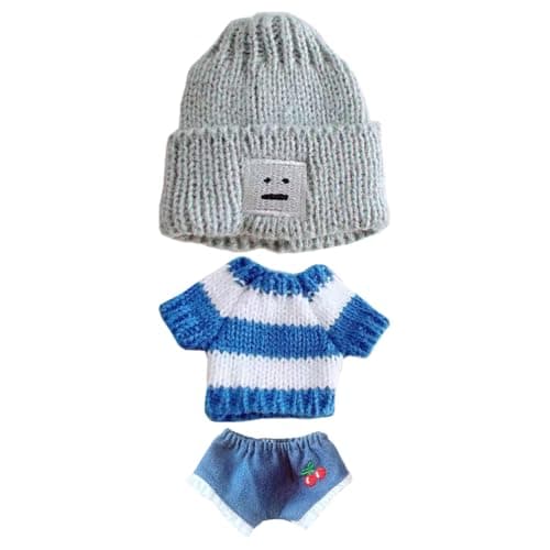niannyyhouse 10cm-15cm Plush Doll Clothes Hat Sweater Jeans Compatible with 17cm Labubu Doll Dress Up (a3)