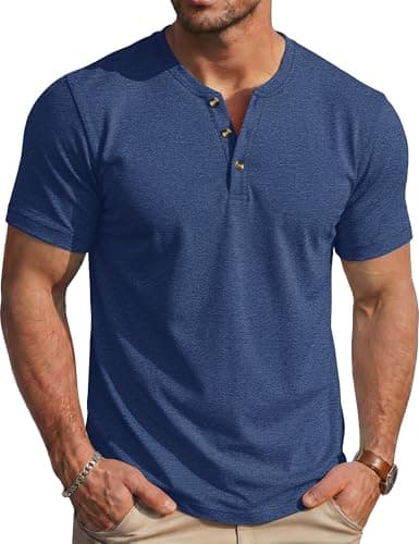 MAGCOMSEN Men's Henley Short Sleeve Shirt Cotton Lightweight T-Shirts Casual Stylish Shirts Summer Basic Solid Tees