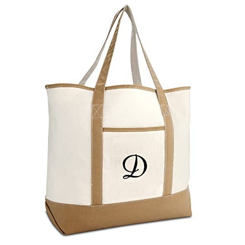 DALIX Women's Natural Tote Bag Shoulder Bags Brown With Monogram Letter D