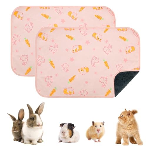 Homimp 2 Pack Guinea Pig Cage Liners,Washable Small Animal Bedding,Waterproof Reusable & Anti Slip Guinea Pig Pee Pad Fast and Super Absorbent Mat for Small Animal Rabbit Bunny Hamster,Pink 16"x24"