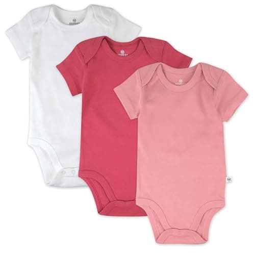 HonestBaby 3-pack Short Sleeve Bodysuits One-piece for Infant Baby Boys, Girls, Unisex, Ombre Pink Rose, 12 Months