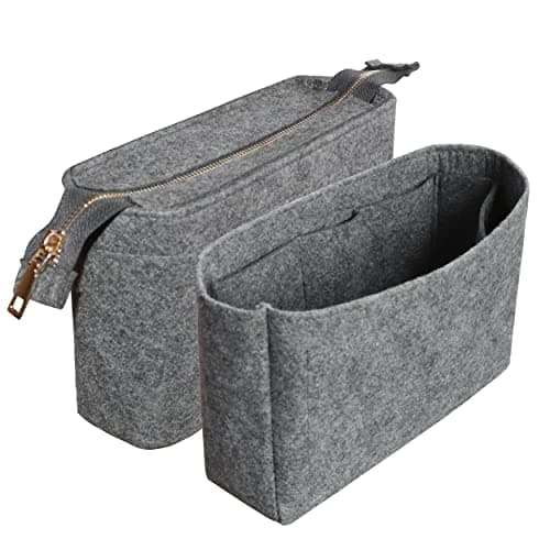 TTdayup Felt Tote Bag organizer with Zipper Small Purse Organizer Insert With 2 Packs fits NeoNoe Series,Grey