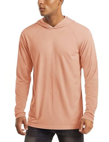 MAGCOMSEN Uv Shirts for Men Long Sleeve Swimming Athletic Running Workout Sun Hiking with Hood Apricot