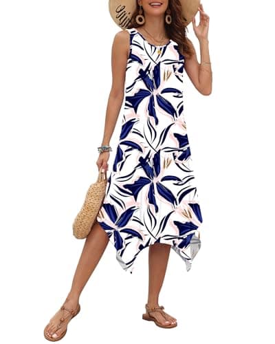 AUSELILY Women's Summer Dresses Casual Sleeveless Midi Tank Beach Dress