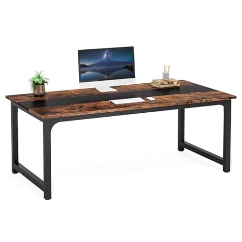 Tribesigns Modern Computer Desk, 63 x 31.5 inch Large Office Desk Computer Table Study Writing Desk Workstation for Home Office, Rustic/Black