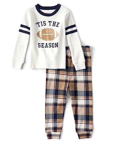 The Children's Place,Family Matching, Football Pajama Sets, Cotton,REDWOOD,9-12 MONTHS