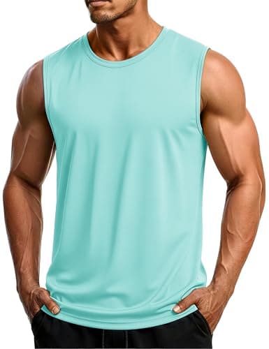 MAGCOMSEN Mens Sleeveless Tank Tops Undershirt Sun Protection Workout Tank Shirts Dry Fit Summer Beach Swim Shirts Light Blue S