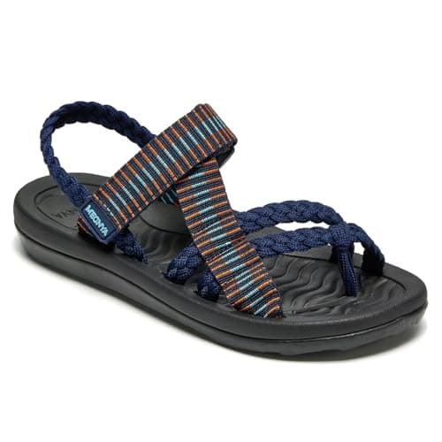 MEGNYA Athletic Camping Travel Beach Shopping Working Outdoor Hiking Sandals for Women Adventure, Comfortable Arch Support Walking Shoes Braided Straps Outdoor Navy Bule Size 10