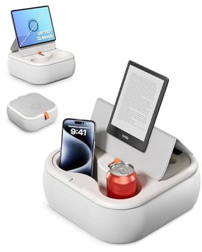 Viozon Tablet Stand Pillow, Compatible with 4-13" Phone/Tablet, iPad, iPhone, Samsung,Kindle,Google, Magnetic Phone Stand for Desk, Kindle Pillow Stand for Bed with Cozy Fabric,and Two Cup Size Bowl.W