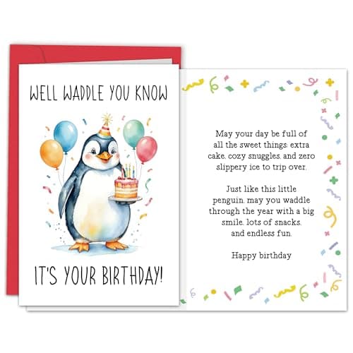 Qiyepbro Funny Penguin Birthday Card for Men Women - Well Waddle You Know