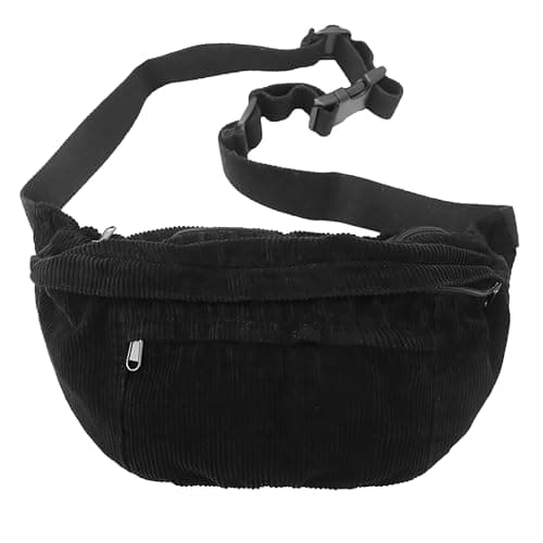 Micmores Crossbody Bags for Women Men Corduroy Fanny Pack Oversize Shoulder Purse Cute Belt Bum Sling Bag for Travel Running (Black)