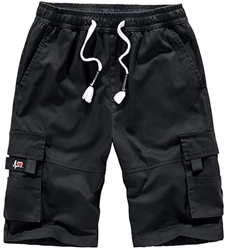 Neecan Women's Casual Cargo Shorts Elastic Waist Drawstring Cotton Loose Fit with Pockets Black 26