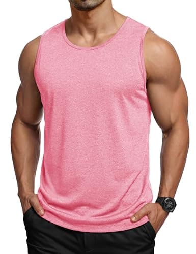 MAGCOMSEN Men's Tank Tops Quick Dry UPF 50+ Athletic Sleeveless Muscle Shirts Gym Workout Top Casual Beach Summer Pink M