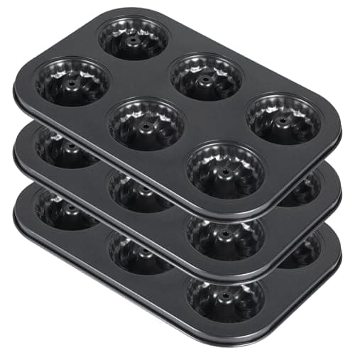 Afgaogw 3 Pack Mini Fluted Tube Cake Pan, 6 Cavity Non-Stick Cake Mold, Heavy Duty Carbon Steel Baking Pan, Cupcakes Donuts Mold Easy Release, Perfect for Home Party Baking