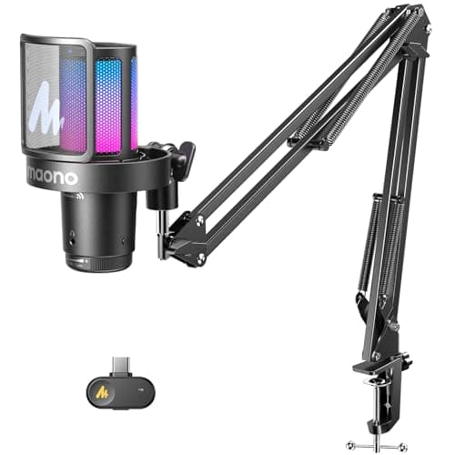 MAONO DGM20W Wireless Gaming Microphone for PC, Condenser USB Mic with Boom Arm for Streaming, Touch Noise Cancellation, Quick Mute,Gain Control,RGB, Computer Boom Mic for PS5 Twitch Discord, Black
