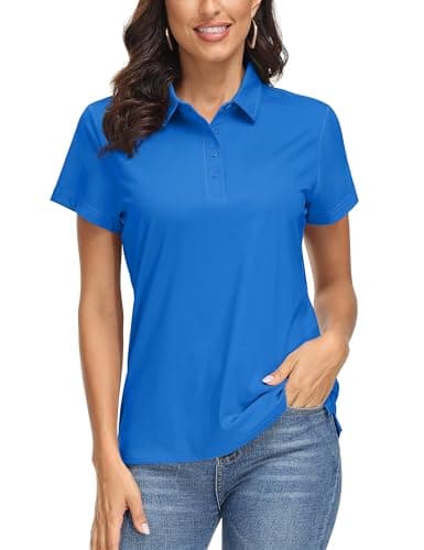 MAGCOMSEN Womens Golf Polo Shirts Quick Dry T Shirts Casual Collared T-Shirts Sun Shirts Short Sleeve Top Blue Green S