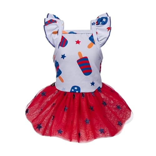 Fitwarm 4th of July Ice Pop Dog Dress, Patriotic Clothes for Small Dogs Girl, Festive Pet Outfit, Blue, Red, Medium