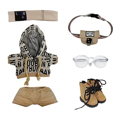 niannyyhouse 20cm Plush Doll Clothes Loose Hip-hop Suit Headwear Hoodie Pants Backpack Glasses Shoes 8in Doll Accessories (Brown, 20cm)